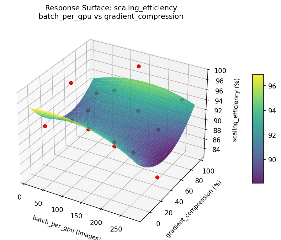 RSM surface: scaling — efficiency batch per gpu vs gradient compression