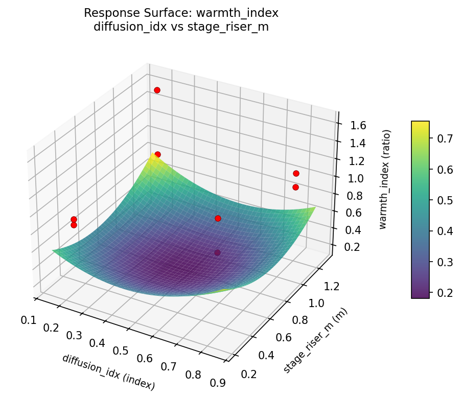 RSM surface: warmth index diffusion idx vs stage riser m