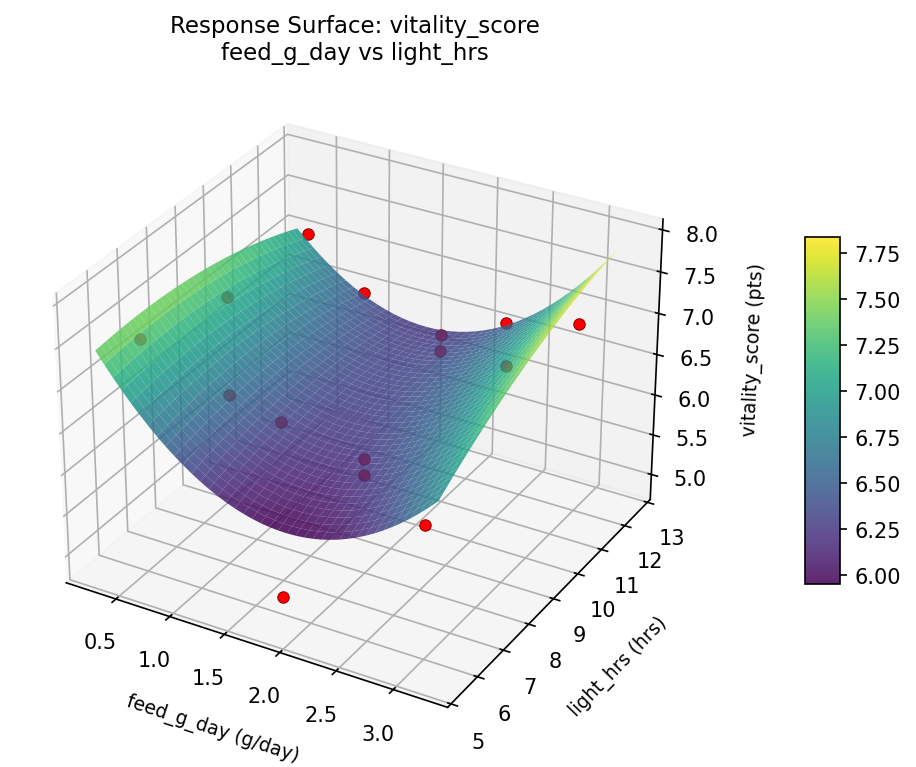 RSM surface: vitality score feed g day vs light hrs