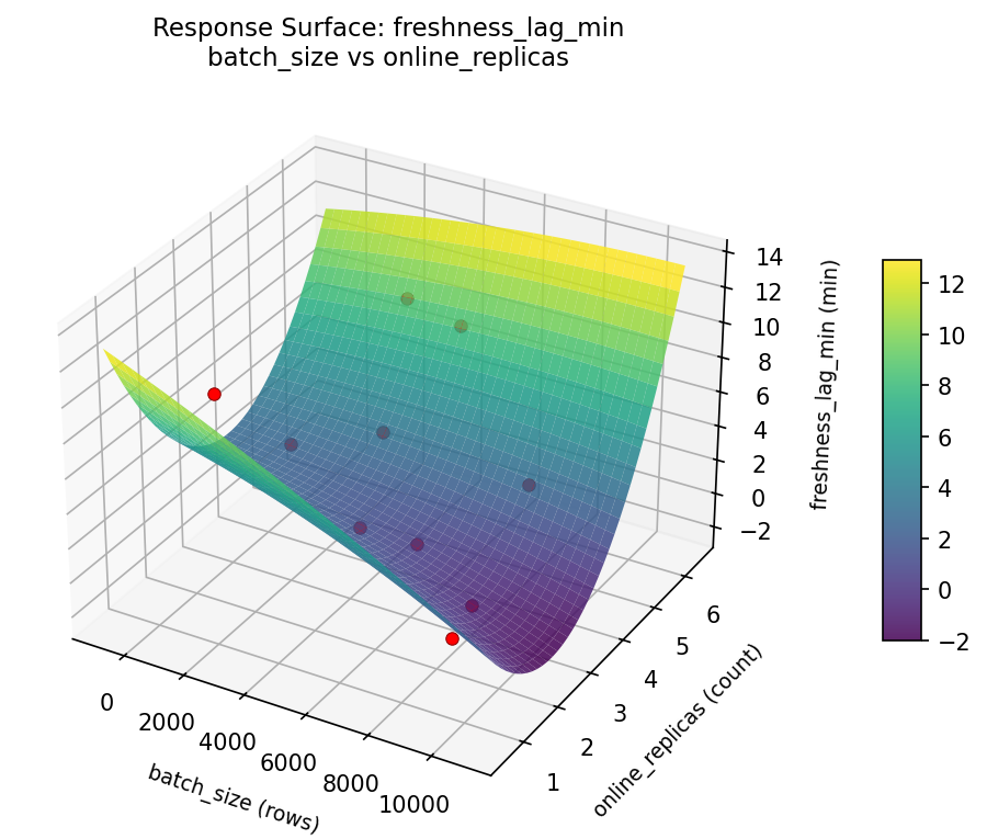 RSM surface: freshness lag min batch size vs online replicas