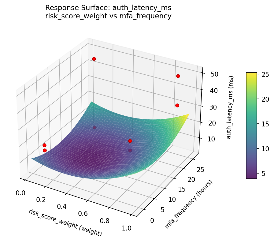 RSM surface: auth latency ms risk score weight vs mfa frequency
