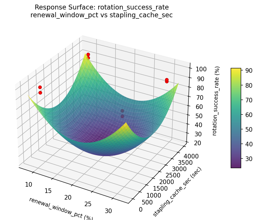 RSM surface: rotation success rate renewal window pct vs stapling cache sec