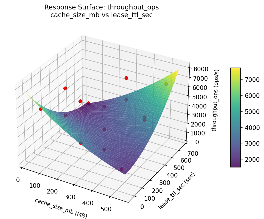 RSM surface: throughput ops cache size mb vs lease ttl sec