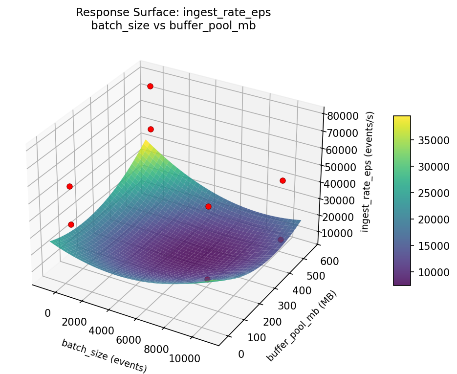 RSM surface: ingest rate eps batch size vs buffer pool mb