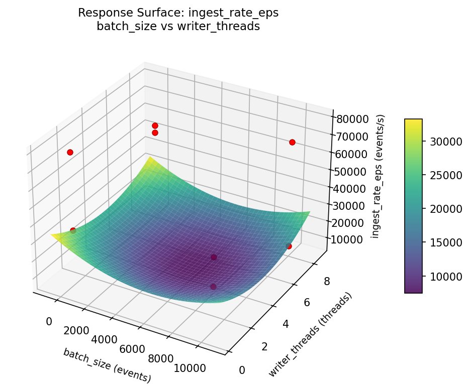 RSM surface: ingest rate eps batch size vs writer threads